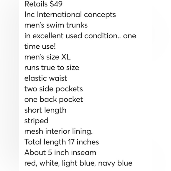 Like new 💙🤍 INC men’s XL swim trunks - Picture 12 of 12
